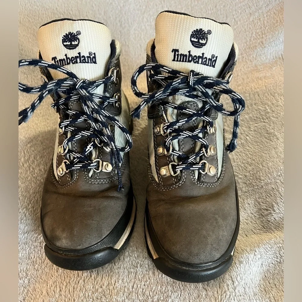 TIMBERLAND Child’s Size 4 Hiking Boots Gray Blue High-top